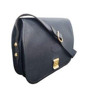 Celine Vintage Blue Leather Shoulder Handbag Flap Satchel